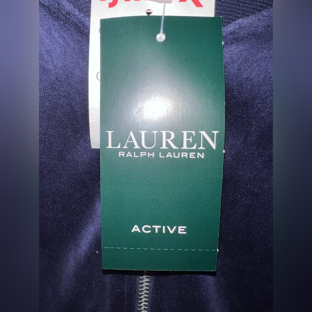 RALPH LAUREN Active Full Zip Jacket Womens XL Cotton Navy Knit Velour NWT $115 - Picture 3 of 11
